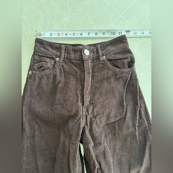 Zara Dark Brown Corduroy Pants Size 34 2 Straight Leg Trousers Business Casual - Picture 8 of 9